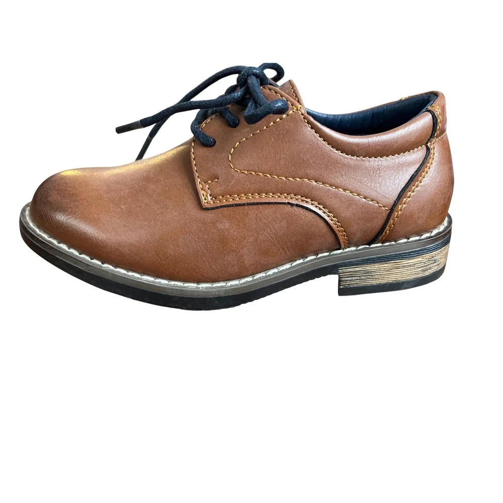 Hawkwell Kids Brown‎ Faux Leather Dress Shoes Lace Up Size 11 Formal NWT